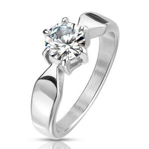 49 (15.6) Edelstahl Damenring mit Stein silber hochglanzpoliert (Ring Damen Fingerring...