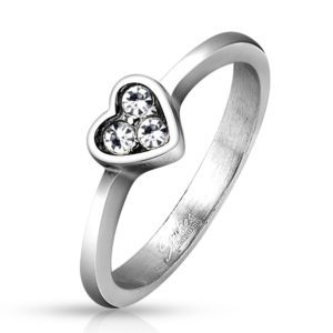 49 (15.6) Herz Kristall Fingerring fuer Damen Edelstahl silber schmal schlicht 49 52 54 57(Heart...