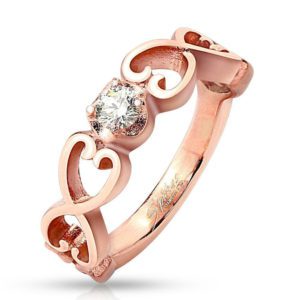 52 (16.6) Ring 6 Herzen mit Kristallstein rosegold rotgold fuer Damen Vintage (Ring Fingerring...