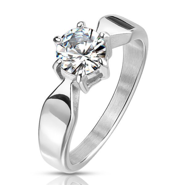 57 (18.1) Edelstahl Damenring mit Stein silber hochglanzpoliert (Ring Damen Fingerring...