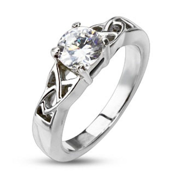 57 (18.1) Ring Keltenknoten mit Kristall Silber aus Edelstahl Damen