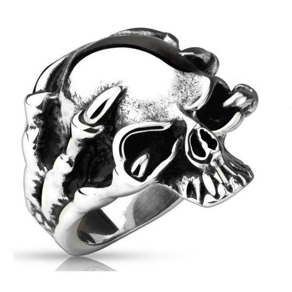 62 (19.7) Drachenklaue Totenkopf Skull Ring Edelstahl silber fuer Maenner 60 62 64 67 70(Ring...