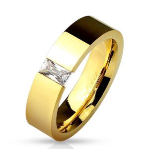 62 (19.7) Ring gold mit rechteckigem Kristall Stein (Edelstahl Damen Fingerring Partnerringe...