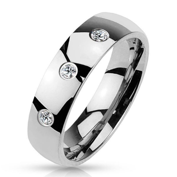 64 (20.4) Ring 3 Kristalle Damen Edelstahl hochglanzpoliert silber Herrenring(Damen Fingerring...
