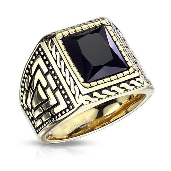 64 (20.4) Siegelring klassisch gold mit schwarzem Onyx Stein aus Edelstahl Unisex