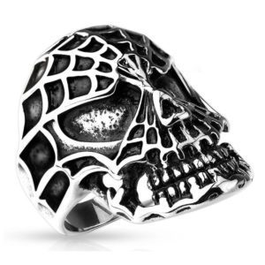 67 (21.3) Totenkopf Skull Ring mit Spinnennetz fuer Herren (Edelstahl Fingerring Edelstahlring...