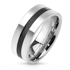 70 (22.3) Herrenring Edelstahl mit schwarzem Mittelring Chirurgenstahl hochglanzpoliert (Ring...