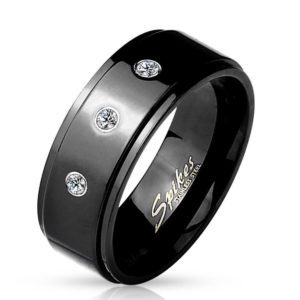 70 (22.3) Herrenring Edelstahl schwarz mit 3 Zirkonia Kristallen 60 62 64 67 70(Ring Fingerring...