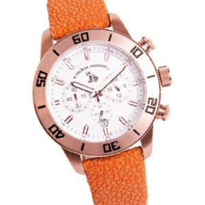 Chronograph Uhr aus rosÃ©vergoldetem Edelstahl und weissem Zifferblatt