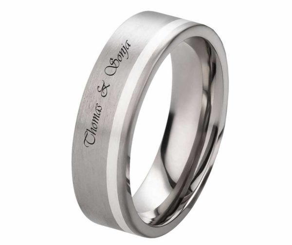 Herrenring Titanring mit Silber HT072 mit individuell aussengravur