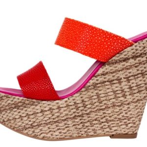 Luisa - Wedges Sandalen mit Rochenleder Coral - Tangerine