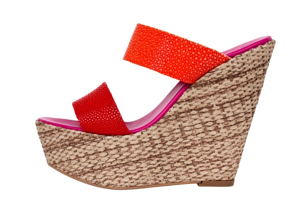 Luisa - Wedges Sandalen mit Rochenleder Coral - Tangerine