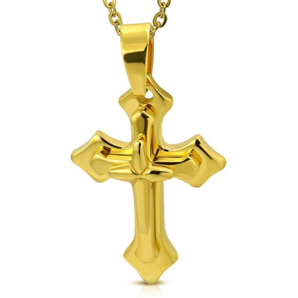 Anhaenger 3D Kreuz Gold aus Edelstahl Unisex