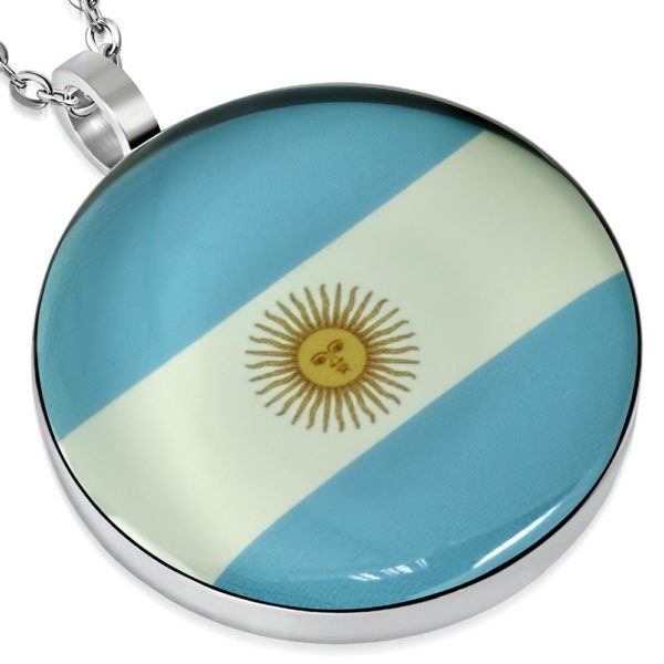 Anhaenger Argentinien Flagge Silber aus Edelstahl Unisex