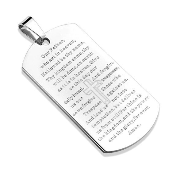 Anhaenger Dog Tag mit Gebetstext Silber aus Edelstahl Unisex