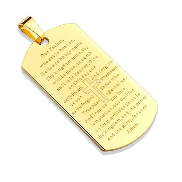 Anhaenger DogTag mit Vaterunser Gold aus Edelstahl Unisex