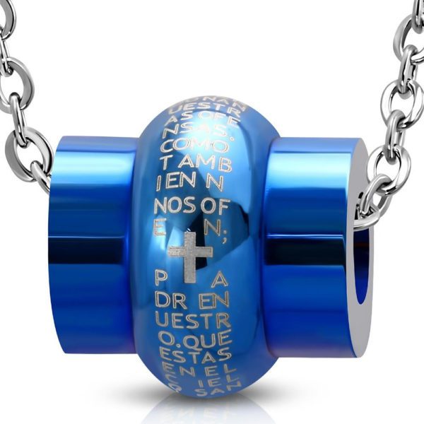 Anhaenger Gebetstrommel Blau aus Edelstahl Unisex