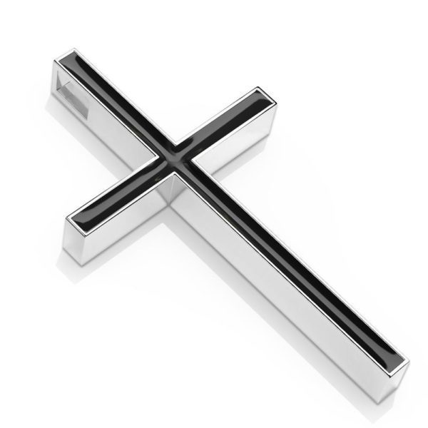 Anhaenger Kreuz mit schwarzer Emaille Silber aus Edelstahl Unisex