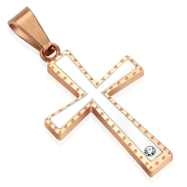 Anhaenger Kreuz mit Zirkonia Rosegold aus Edelstahl Unisex