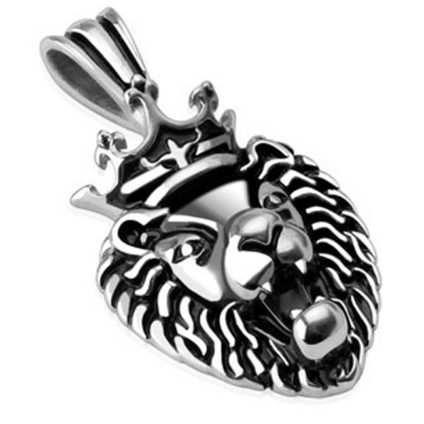 Anhaenger Loewenkoenig Silber aus Edelstahl Unisex