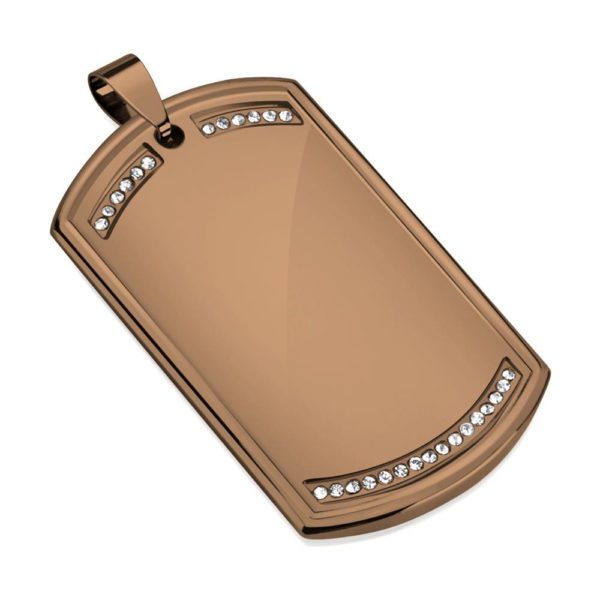 Anhaenger Medaillon Dog Tag bronzefarben mit Kristallen aus Edelstahl