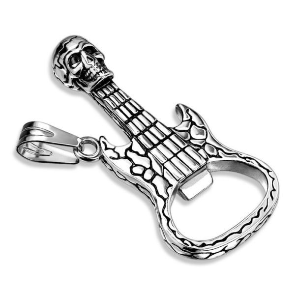 Anhaenger Totenkopf Gitarre Silber aus Edelstahl Unisex