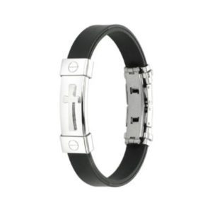 Armband mit silbernem Kreuz Schwarz aus Edelstahl Unisex