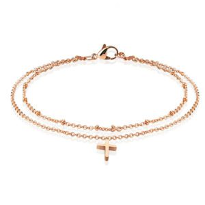 Bettelarmband doppelt mit Kreuz Charm Rosegold aus Edelstahl Damen