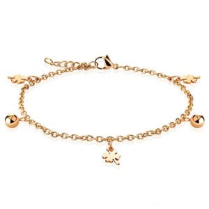 Bettelarmband Kleeblatt & Ball Rosegold aus Edelstahl Damen