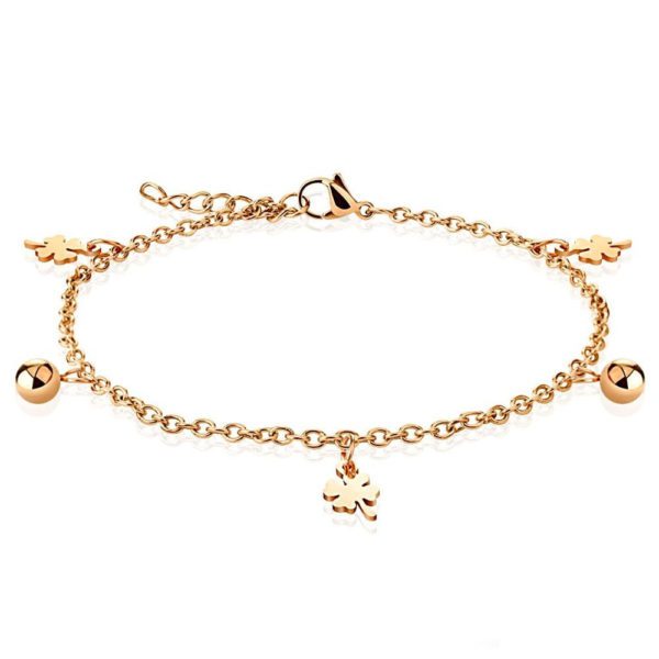 Bettelarmband Kleeblatt & Ball Rosegold aus Edelstahl Damen
