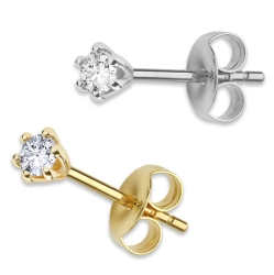 Diamanten Ohrstecker 585er Weiss-oder Gelbgold 14ct mit 2,5mm Brillanten 0,1ct in Krappenfassung