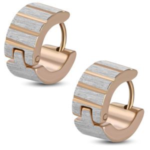 Creolen breit zweifarbig quergestreift mit gebuerstetem Finish rose / silber-matt aus Edelstahl...
