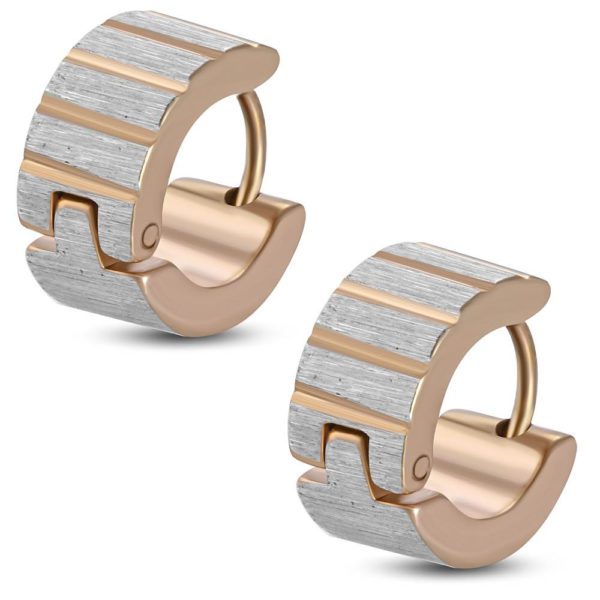 Creolen breit zweifarbig quergestreift mit gebuerstetem Finish rose / silber-matt aus Edelstahl...