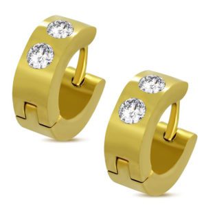 Creolen mit 2 klaren Kristallen Gold aus Edelstahl Unisex