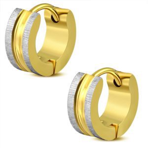 Creolen mit 2 silbernen Streifen Gold aus Edelstahl Unisex