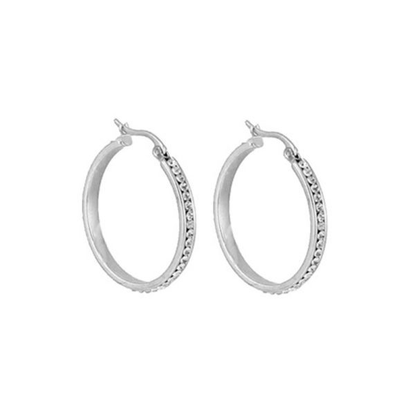 Creolen mit klarem Zirkonia und Zierfuge silber aus Edelstahl fuer Damen