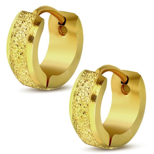 Creolen sand-gestrahlt mit abgerundeten Kanten Gold aus Edelstahl Unisex