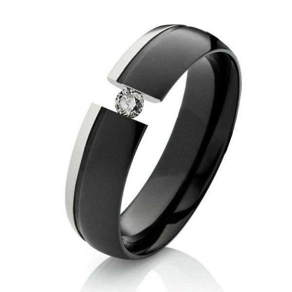 Damenring Titanring DT080 schwarz und Diamant
