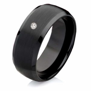 Damenring Wolframring W754D mit Zirkonia und Gravur