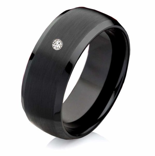 Damenring Wolframring W754D mit Zirkonia und Gravur