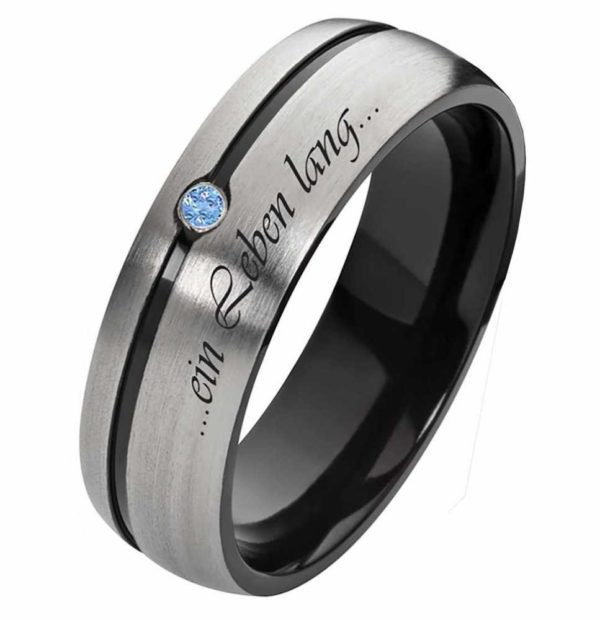 Damenring Titanring DT133 schwarz / Zirkonia blau