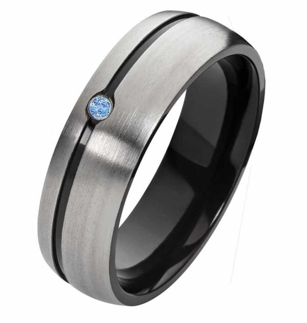 Damenring Titanring DT136 schwarz - Zirkonia blau