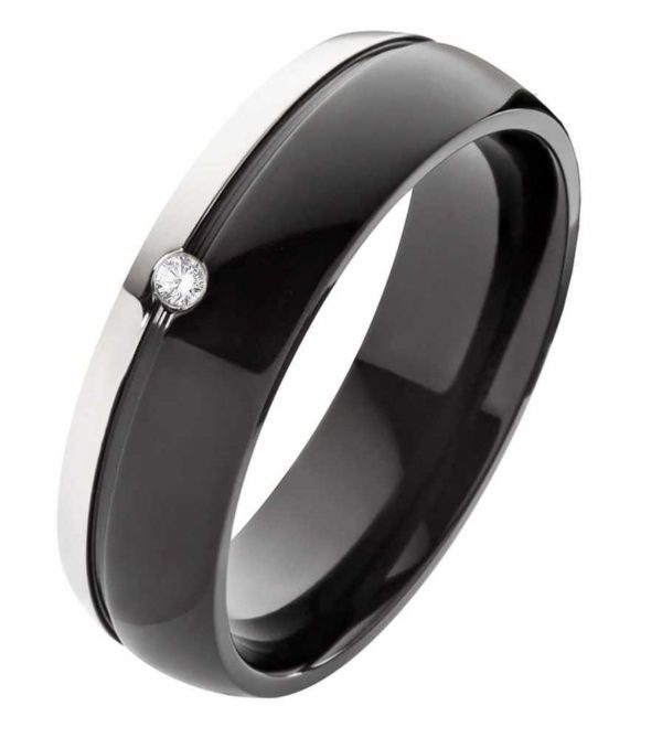 Damenring Titanring DT166 schwarz mit Stein