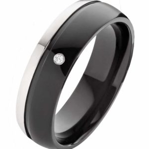 Damenring Titanring DT196 schwarz und Zirkonia oder Diamant