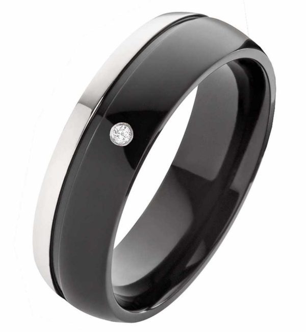 Damenring Titanring DT196 schwarz und Zirkonia oder Diamant
