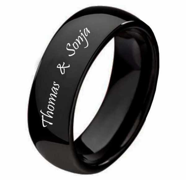 Damenring Wolframring DW108 schwarz Aussengravur