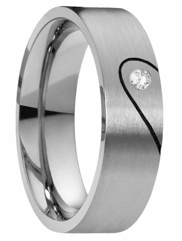 Damenring Edelstahl DE041 mit Zirkonia oder Diamant und Herz