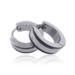 Edelstahl Klappcreolen Ohrringe schwarz gestreift 13 mm