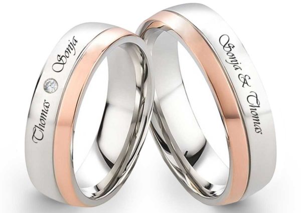 Edelstahlringe E337 mit Zirkonia oder Diamant und Aussengravur