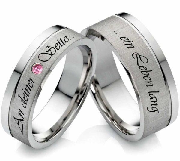 Edelstahlringe Z123 mit Zirkonia Rot und Aussengravur